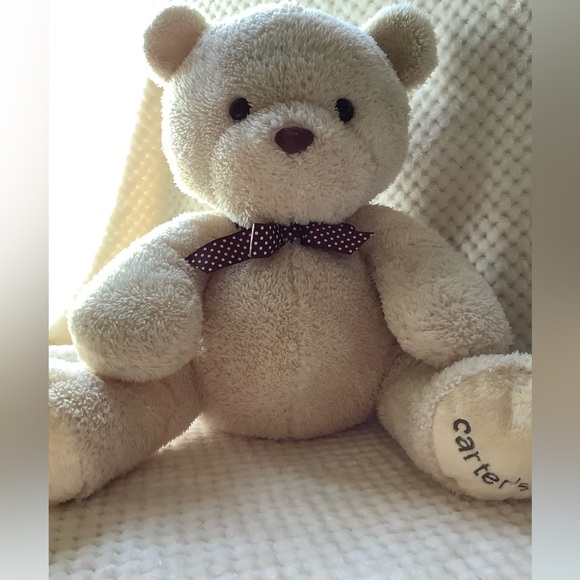 Carters Large 15 inch Sitting Plush Bear Stuffed Animal Toy Brown Polka Dot Bow - Picture 10 of 16